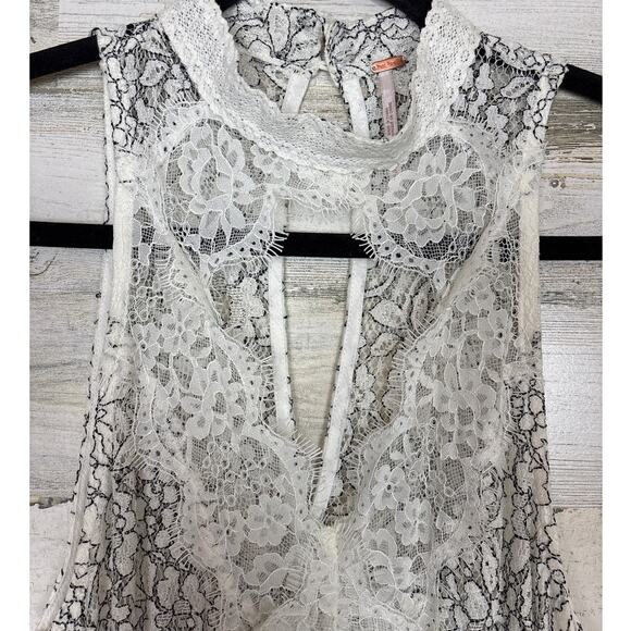 Free People women extra small white black lace Tell Tale Heart Tunic mini dress - Picture 7 of 9